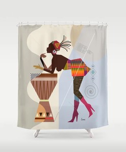 Afrocentric Art Black Girl Shower Curtain for African themed Bathroom Decor