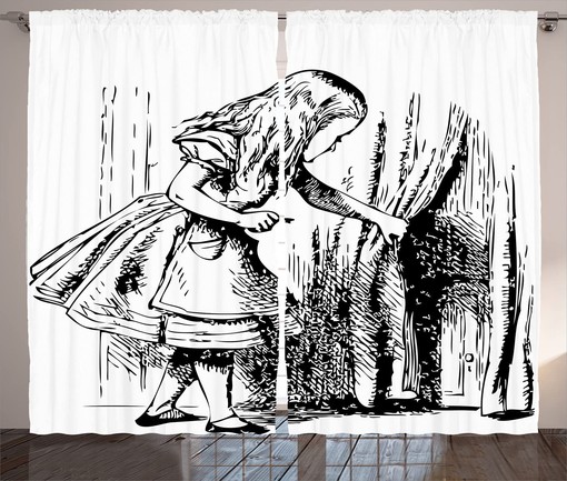 Alice in Wonderland Adventure Window Drapes for Living Room, Black White