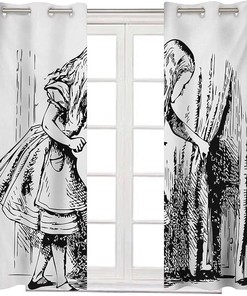 Alice in Wonderland Black White Privacy Curtain Sunlight Block Window Drapes for Home Office