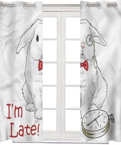 Alice in Wonderland Cartoon Rabbit Blackout Curtain Panel for Sliding Glass Door