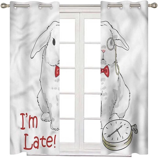 Alice in Wonderland Cartoon Rabbit Blackout Curtain Panel for Sliding Glass Door