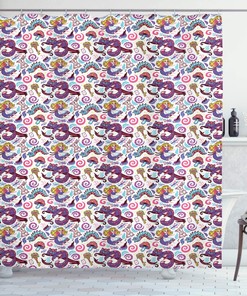 Alice in Wonderland Hand-Drawn Shower Curtain, Multicolor Bathroom Decor