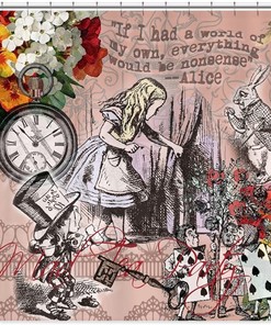 Alice in Wonderland Vintage Adventures Shower Curtain with Decorative Fabric for Creative Bathroom Decor