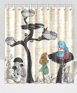Alice in Wonderland and Blue Caterpillar Bathroom Shower Curtain Home Decor