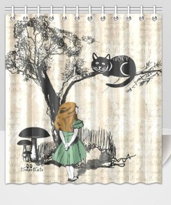 Alice in Wonderland and Cheshire Cat Shower Curtain Home Decor