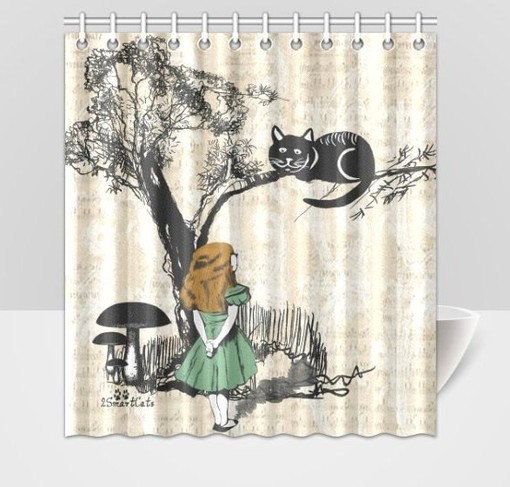 Alice in Wonderland and Cheshire Cat Shower Curtain Home Decor