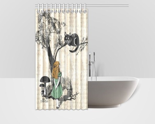 Alice in Wonderland and Cheshire Cat Shower Curtain Home Decor - Image 2