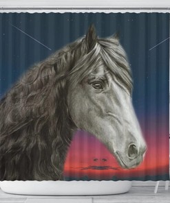 Amazing Friesian Horse Print Shower Curtain - Equestrian Bathroom Decor