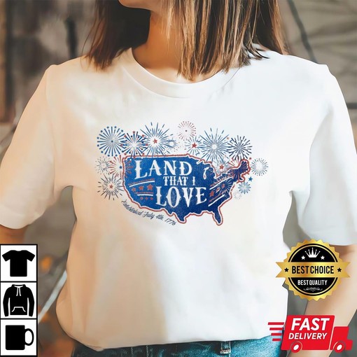 American Map Tee with Fireworks and July 4th Established in 1776 - Image 3