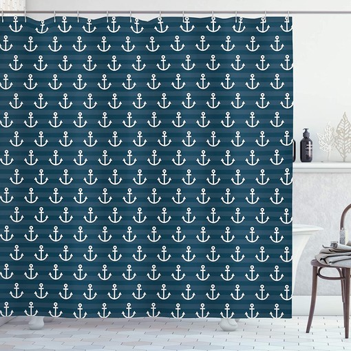 Anchor Adventure Cottage Nautical Shower Curtain Blue Bathroom Decor