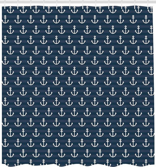 Anchor Adventure Cottage Nautical Shower Curtain Blue Bathroom Decor - Image 2