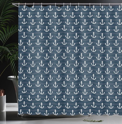 Anchor Adventure Cottage Nautical Shower Curtain Blue Bathroom Decor - Image 3