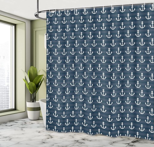 Anchor Adventure Cottage Nautical Shower Curtain Blue Bathroom Decor - Image 4