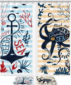 Anchor Octopus Waterproof Fabric Shower Curtain - Bathroom Curtain