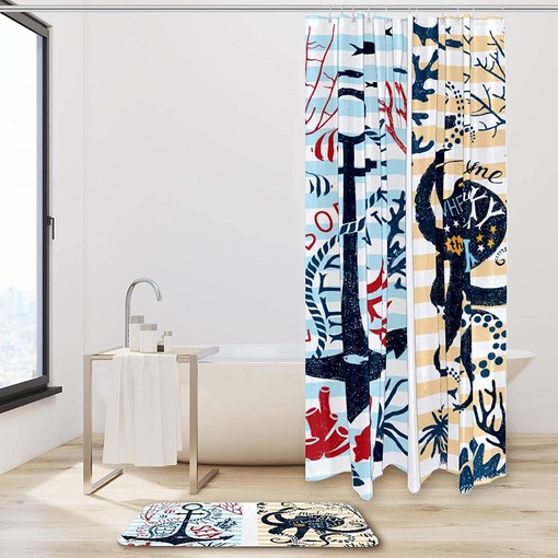 Anchor Octopus Waterproof Fabric Shower Curtain - Bathroom Curtain - Image 2