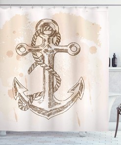 Anchor Shower Curtain, Illustration of Navy Summer Holiday Print- Bathroom Decor