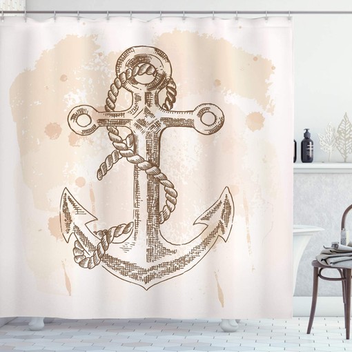 Anchor Shower Curtain, Illustration of Navy Summer Holiday Print- Bathroom Decor