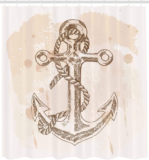 Anchor Shower Curtain, Illustration of Navy Summer Holiday Print- Bathroom Decor - Image 2