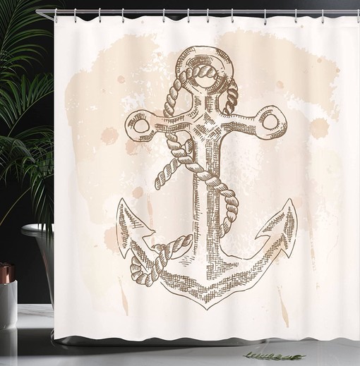 Anchor Shower Curtain, Illustration of Navy Summer Holiday Print- Bathroom Decor - Image 3