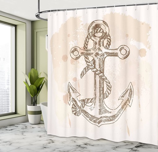 Anchor Shower Curtain, Illustration of Navy Summer Holiday Print- Bathroom Decor - Image 4