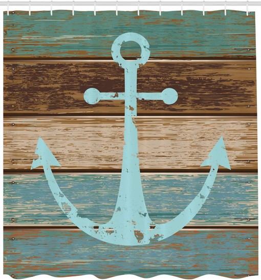 Anchor Shower Curtain, Timeworn Marine on Weathered Wooden Planks Rustic Nautical Theme- Bathroom Curtain - Image 2