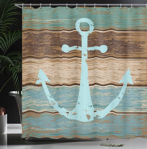 Anchor Shower Curtain, Timeworn Marine on Weathered Wooden Planks Rustic Nautical Theme- Bathroom Curtain - Image 3