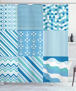 Anchor Zigzag Shower Curtain - Nautical Bathroom Decor with Patterned Design