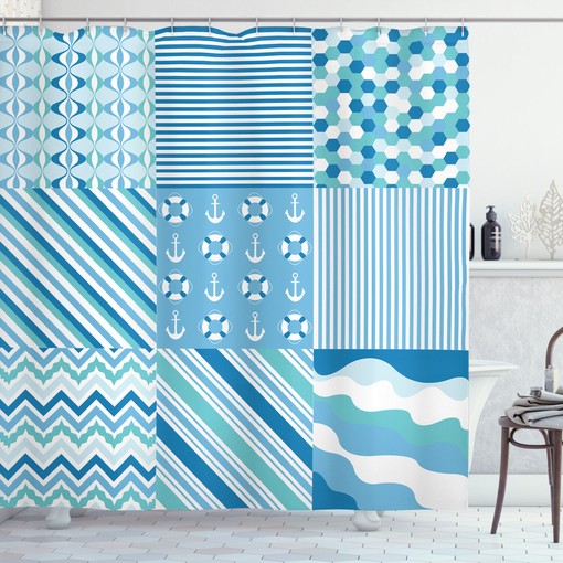 Anchor Zigzag Shower Curtain - Nautical Bathroom Decor with Patterned Design
