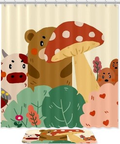 Animals Mushroom Forest Printing Waterproof Shower Curtain - Bathroom Decor