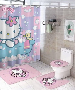 Anime Cat Bathroom with Waterproof Shower Curtain and Accessories
