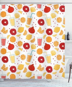 Apricot Ruby Modern Shower Curtain with Fruit Illustration for a Cheerful Bathroom Decor