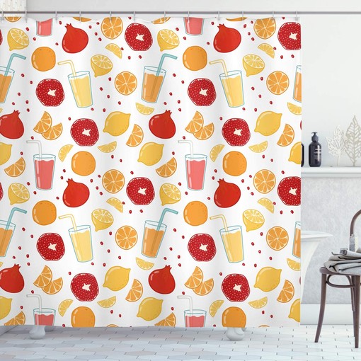 Apricot Ruby Modern Shower Curtain with Fruit Illustration for a Cheerful Bathroom Decor