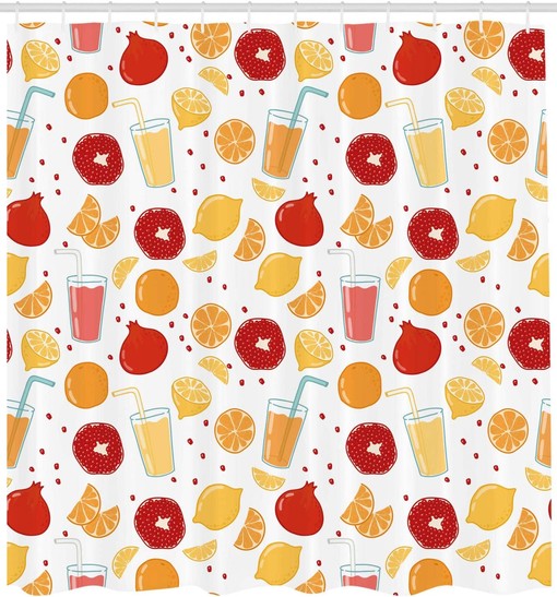 Apricot Ruby Modern Shower Curtain with Fruit Illustration for a Cheerful Bathroom Decor - Image 2