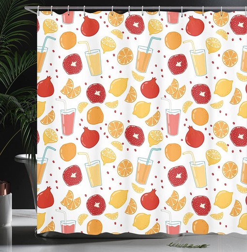 Apricot Ruby Modern Shower Curtain with Fruit Illustration for a Cheerful Bathroom Decor - Image 3