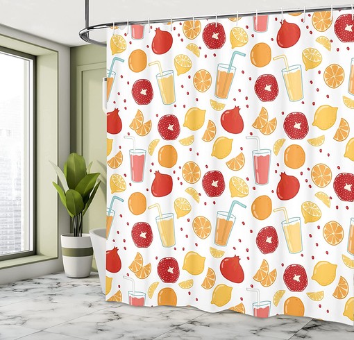 Apricot Ruby Modern Shower Curtain with Fruit Illustration for a Cheerful Bathroom Decor - Image 4