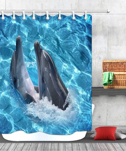 Aquarium Shower Curtain - Cute Dolphin Design, Bathroom Decor, Durable Fabric