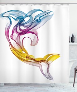 Aquatic Dolphin Art Printed Shower Curtain for Ocean-themed Bathroom