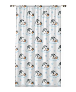 Arctic Polar Animals Room Decor Blue Baby Penguin Window Curtain - Nursery and Home Decor