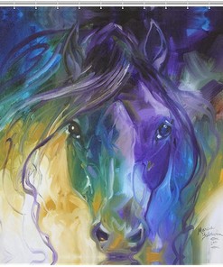 Artistic Abstract Horse Shower Curtain with Rustproof Hooks for Elegant Bathroom Decor