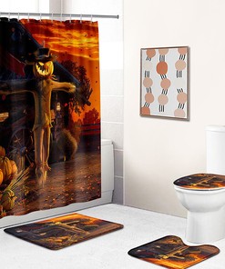 Artistic Pumpkin Head Scarecrow Shower Curtain for Halloween Decor
