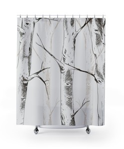 Aspen Trees Shower Curtain with White Forest Design for Modern Bathroom Decor