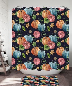 Autumn Art Shower Curtain with Multi-Colored Pumpkins for Cozy Bathroom Decor