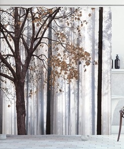 Autumn Farm House Shower Curtain, Rustic Bathroom Decor Cloth Set in Warm Taupe