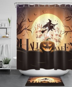 Autumn Harvest Shower Curtain, Pumpkin Print for Bathroom Decor