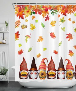 Autumn Leaves Pumpkin Sunflower Gnomes Shower Curtain for a Colorful Bathroom