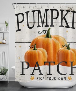 Autumn Pumpkin Patch Rustic Wood Plank Waterproof Shower Curtain - Perfect for a Farmhouse Bathroom Decor