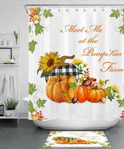 Autumn Shower Curtain Pumpkin Sunflower Mushroom Maple Leaf For a Rustic Bathroom Decor
