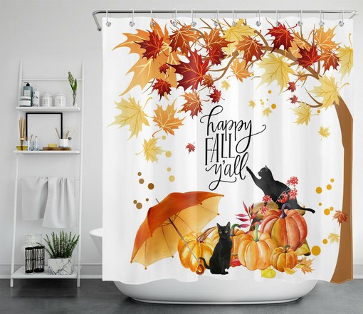 Autumn Shower Curtain with Pumpkins and Maple Leaves for Bathroom Decor - Image 2