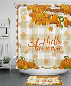 Autumn Thanksgiving Pumpkin Leaf Mushroom Shower Curtain Bathroom Accessory - Perfect for Festive Bathroom Decor