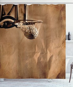 Ball in The Net Shower Curtain, Sports Competition Cloth Bathroom Decor in Sepia